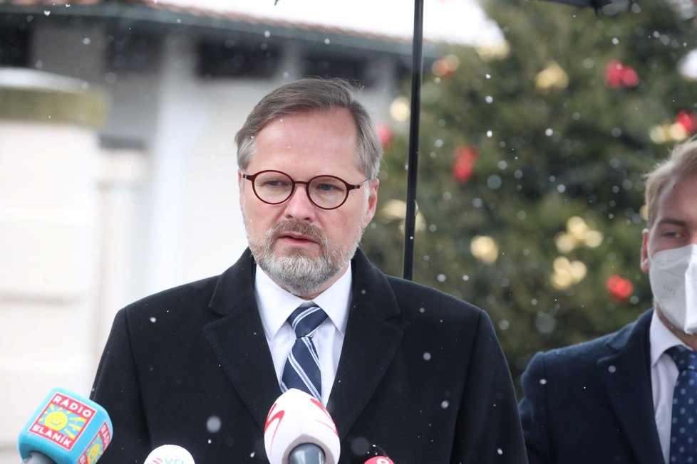 Premiér Petr Fiala (ODS) na první tiskové konferenci po jmenování. (28.11.2021)