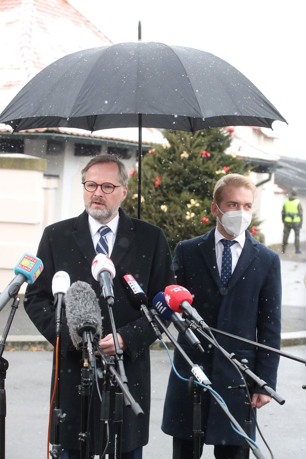 Premiér Petr Fiala (ODS) na první tiskové konferenci po jmenování. (28.11.2021)