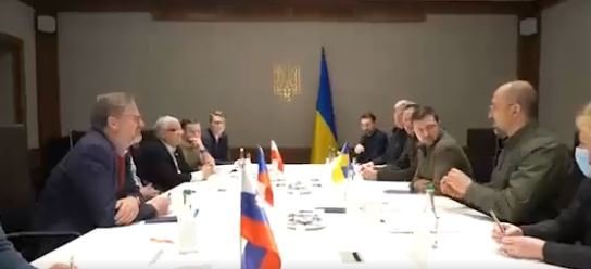 Setkání premiéra Petra Fialy (ODS), delegace EU a ukrajinského prezidenta Volodymyra Zelenského (15. 3. 2022)