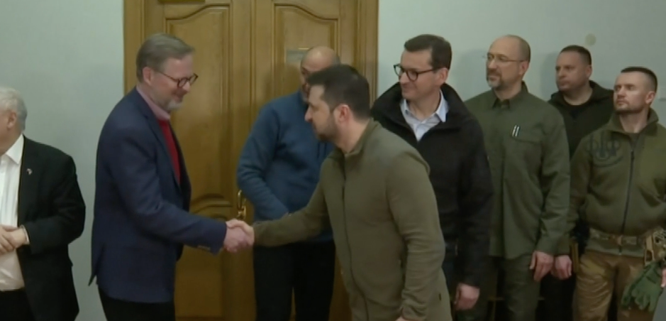 Ukrajinský prezident Volodymyr Zelenskyj komentoval své setkání s evropskými premiéry včetně Petra Fialy (15. 3. 2022).