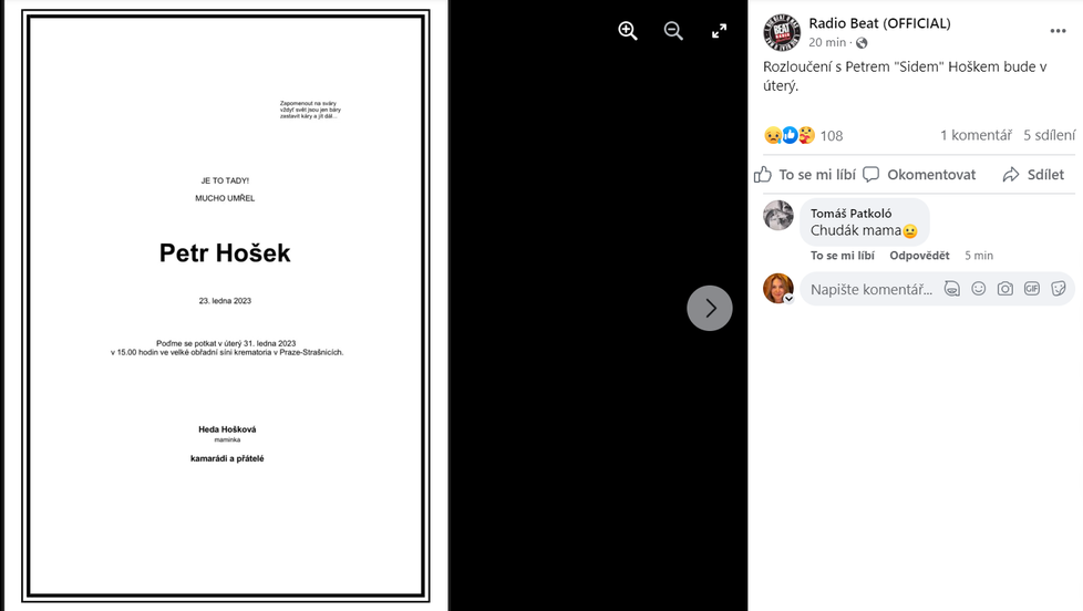Rozloučení s Petrem Hoškem proběhne v úterý 31. ledna.