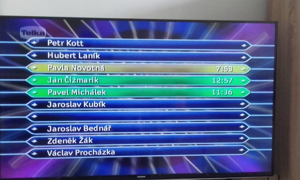 Petr Kott v repríze pořadu „Chcete být milionářem?“ na TV Telka. Zaváhal i při otázce na seřazení mužských jmen v kalendáři.