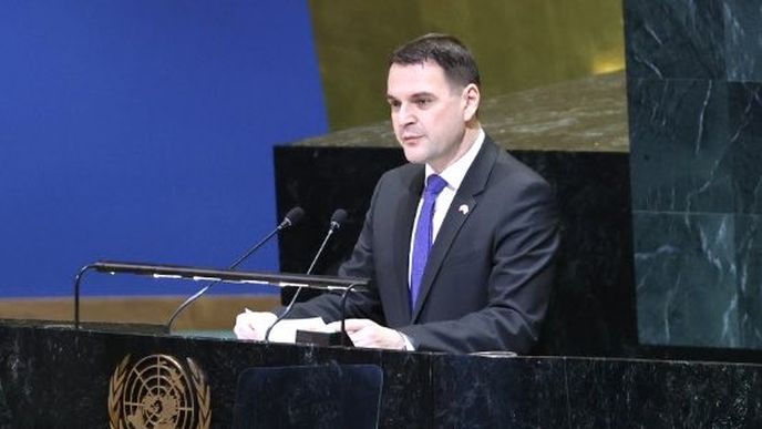 Ministr zahraničí Petr Macinka vystoupil na půdě OSN v New Yorku (24.2.2026) Ministr zahraničí Petr Macinka vystoupil na půdě OSN v New Yorku (24.2.2026)