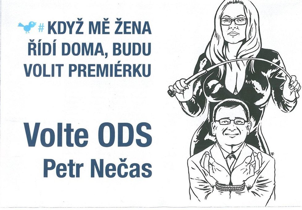 Předvolební vtip na adresu Petra Nečase, kterého prý dál doma řídí &#34;domina&#34; Nagyová (dnes již Nečasová)