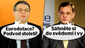 Problémy s čerpáním evropských dotací vyostřují slovní přestřelky v české politice: Tentokrát se do sebe pustili premiér Petr Nečas (ODS) a místopředseda opoziční ČSSD Lubomír Zaorálek