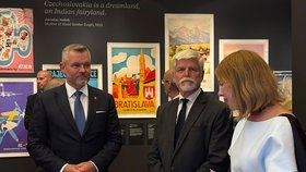 Petr Pavel a Peter Pellegrini v New Yorku zašli na výstavu československých plakátů (21. 9. 2026).