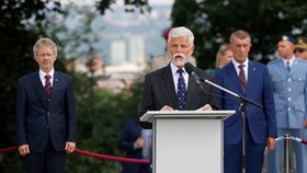 Petr Pavel a Andrej Babiš při slavnostním ceremoniálu na Vítkově (30.6.2026)