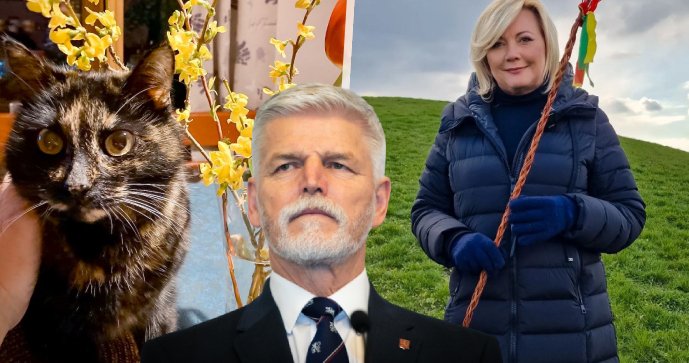 Prezident Petr Pavel tráví Velikonoce se svojí kočkou Mickou, místopředsedkyně ANO Alena Schiilerová s pomlázkou.