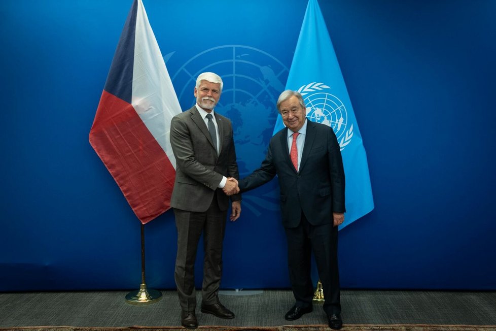 Prezident Petr Pavel s generálním tajemníkem OSN Antóniem Guterresem (20.9.2023)