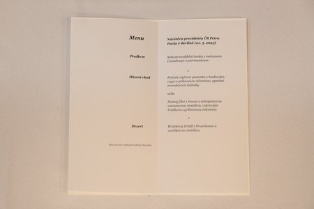 Obědové menu prezidenta Petra Pavla v Berlíně (21.3.2023)