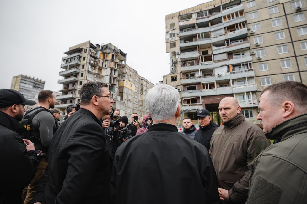 Prezident Petr Pavel ve městě Dnipro na východě Ukrajiny (29.4.2023)