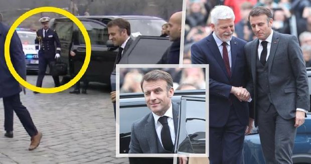 Macron v Praze: Mrknutí na Pavla i jaderný kufřík. Manželky ale zůstaly doma
