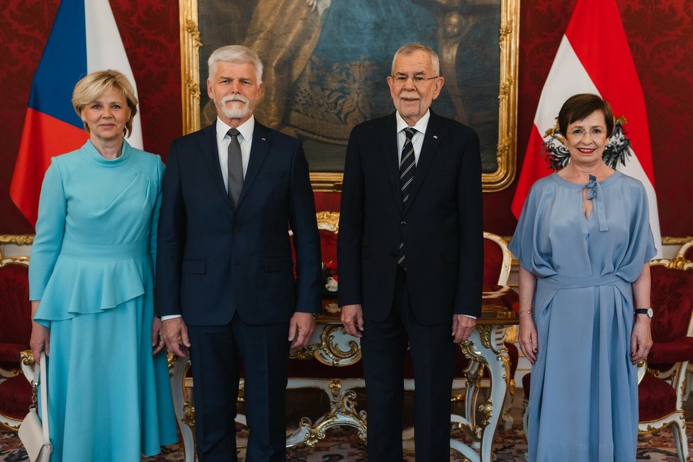 Petra Pavla a Evu Pavlovou v Rakousku přijal rakouský prezident Alexander Van der Bellen s chotí (1. 6. 2023).