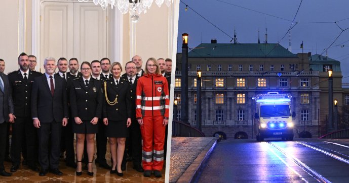 Prezident Petr Pavel přijal policisty, hasiče a záchranáře, kteří byli u zásahu na filozofické fakultě. (18. 1. 2024)