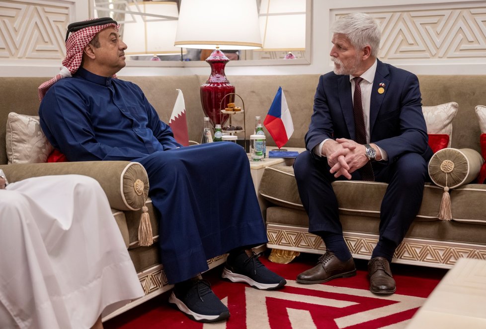 Petr Pavel se na návštěvě Kataru sešel s místopředsedou vlády a ministrem obrany Chálidem bin Muhammadem Attíjou, 17. ledna 2024, Dauhá.