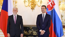 Prezident Petr Pavel a slovenský premiér Ľudovít Ódor. (4.7.2023)