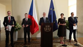 Tisková konference prezidenta Petra Pavla, premiéra Petra Fialy, šéfky Sněmovny Markéty Pekarové Adamové, předsedy Senátu Miloše Vystrčila a ministra zahraničí Jana Lipavského (31.5.2023)