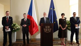 Tisková konference prezidenta Petra Pavla, premiéra Petra Fialy, šéfky Sněmovny Markéty Pekarové Adamové, předsedy Senátu Miloše Vystrčila a ministra zahraničí Jana Lipavského. (31.5.2023)