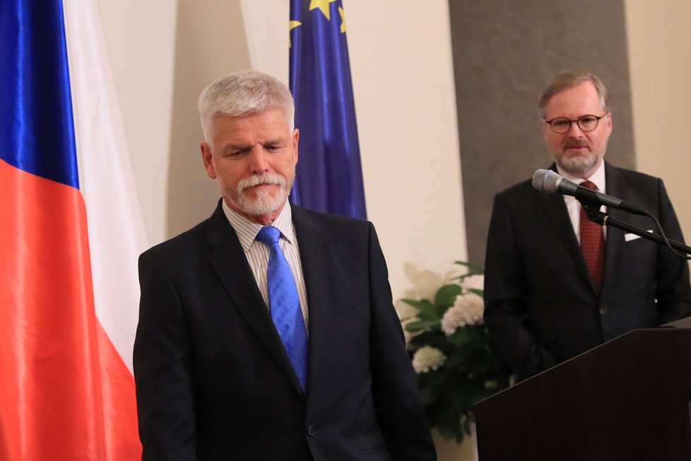 Tisková konference prezidenta Petra Pavla a premiéra Petra Fialy. (2. 5. 2023)