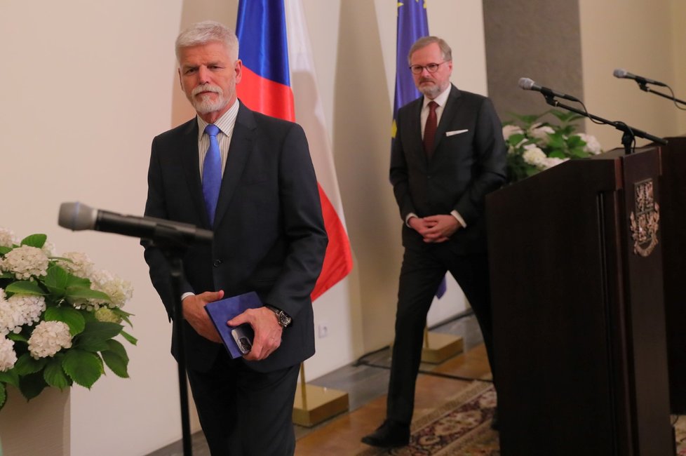 Tisková konference prezidenta Petra Pavla a premiéra Petra Fialy. (2. 5. 2023)