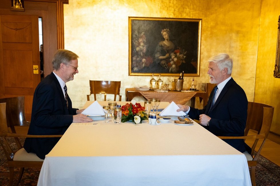 Oběd prezidenta Petra Pavla s premiérem Petrem Fialou. (13.2.2024)