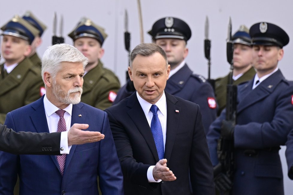 Návštěva v Polsku: Prezidenti Petr Pavel a Andrzej Duda v Prezidentském paláci (16.3.2023)
