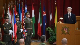 Prezident Petr Pavel na slavnostním zahájení velitelského shromáždění náčelníka generálního štábu (21.11.2023)
