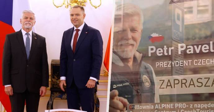 Prezident Petr Pavel s polským protějškem Nawrockým a na plakátu v Polsku