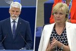 Projev Petra Pavla v europarlamentu ve Štrasburku sledovala v sále i první dáma Eva (4.10.2023)