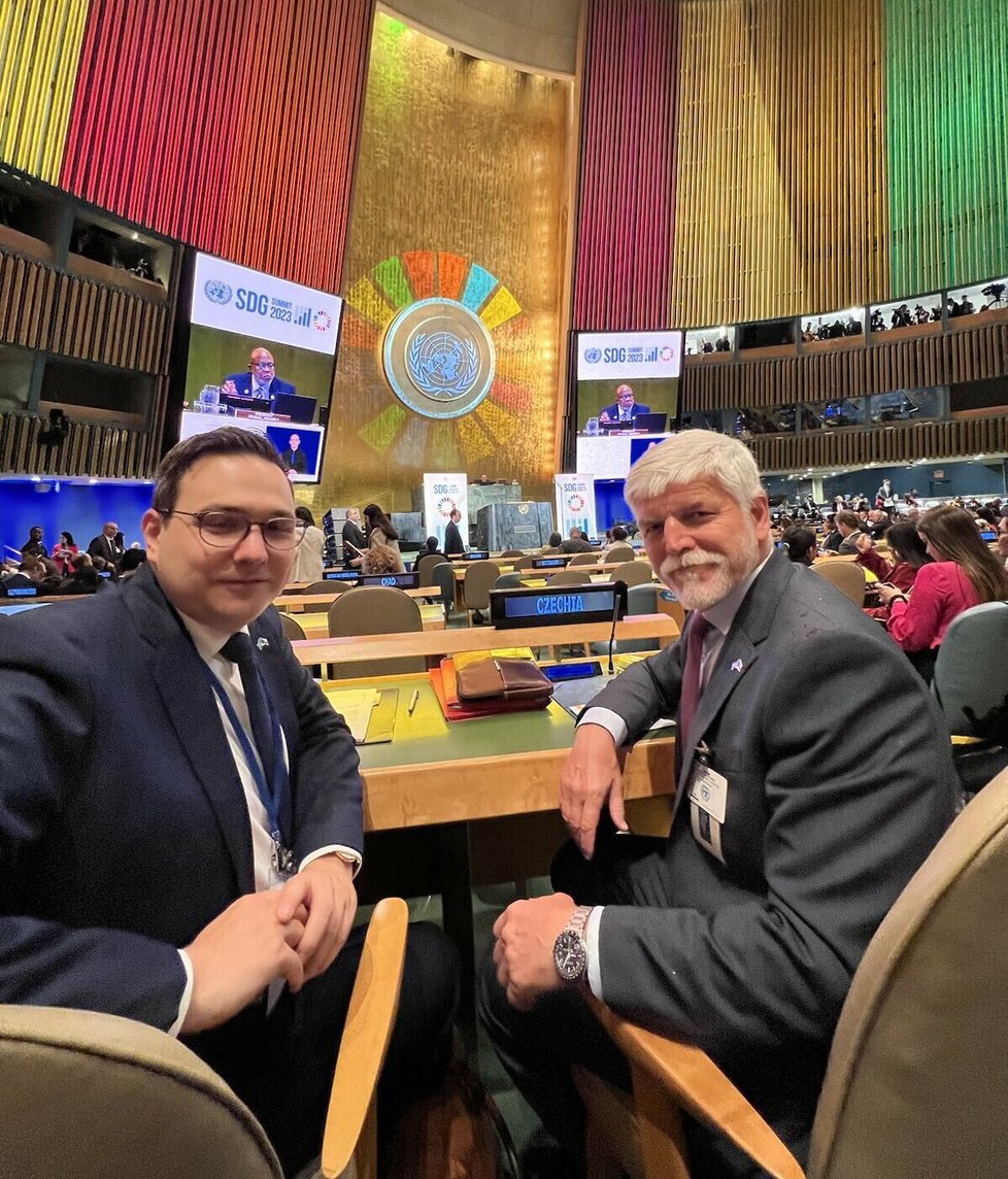 Petr Pavel a Jan Lipavský (Piráti) na summitu OSN v New Yorku (18. 9. 2023)