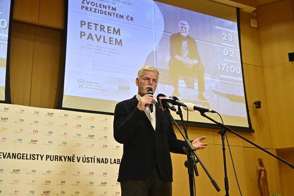 Zvolený prezident Petr Pavel na Univerzitě Jana Evangelisty Purkyně v Ústí nad Labem (23. 2. 2023)