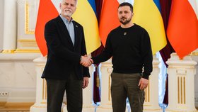 Český prezident Petr Pavel na jednání s ukrajinským prezidentem Volodymyrem Zelenským (28.4.2023)