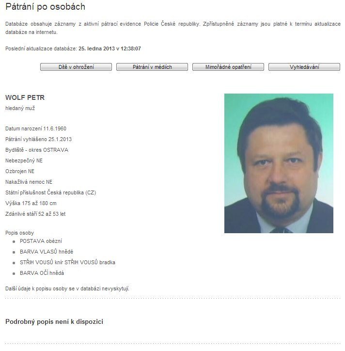 Policie pátrá po exposlanci Petru Wolfovi