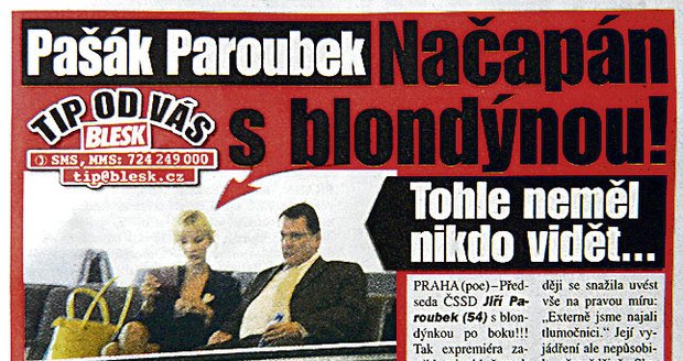 Červen 2007: Tajemná blondýna. Blesk odhalil vztah předsedy ČSSD Paroubka s krásnou tlumočnicí.