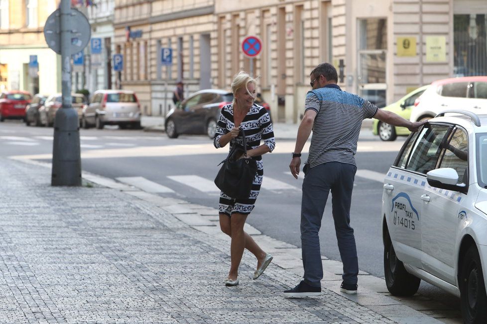 K soudu dorazila Petra Paroubková vysmátá taxíkem.