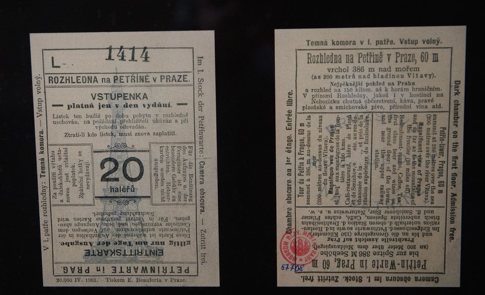 Původní vstupenka na rozhlednu. V roce 1891 vyšla na 20 haléřů!