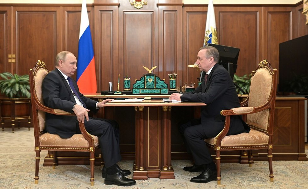 Petrohradský gubernátor Alexandr Beglov u prezidenta Putina (březen 2022).