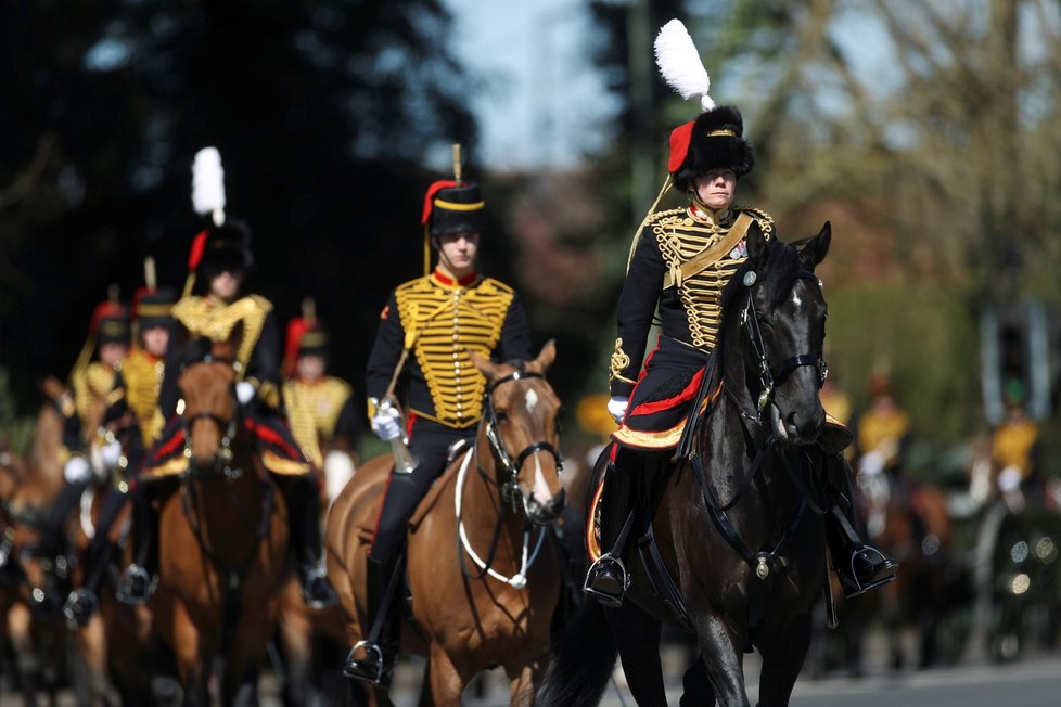 Probíhají poslední přípravy na pohřeb prince Philipa. Members of The Kings Troop Royal Horse Artillery