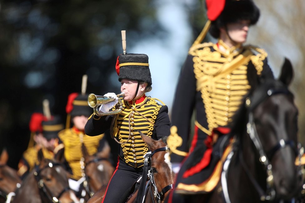 Probíhají poslední přípravy na pohřeb prince Philipa. Members of The Kings Troop Royal Horse Artillery