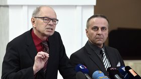 Poslanci Ivan Pilný (vlevo) a Roman Kubíček (oba ANO) na tiskové konferenci ve Sněmovně