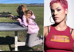 Pink učí svou malou dcerku Willow střílet z pušky...