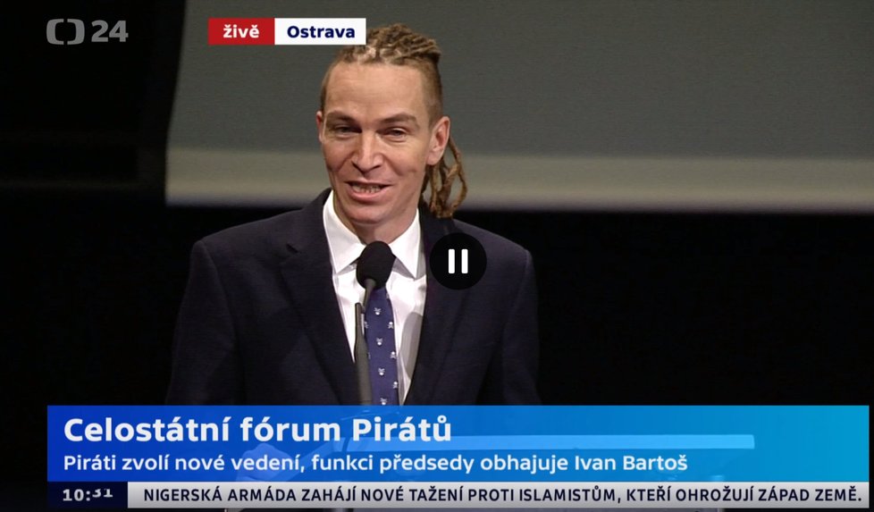 Ivan Bartoš během svého kandidátského projevu na celostátním sněmu Pirátů (11.1.2020)