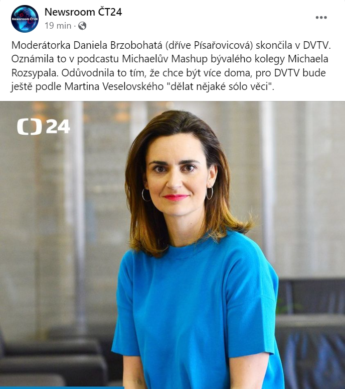 Daniela Písařovicová končí v DVTV.