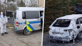 Policie řeší požár chaty a auta na Písecku, našla dva mrtvé lidi.