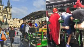 Pivní kola v centru Prahy vyvolávají v lidech rozporuplné reakce.