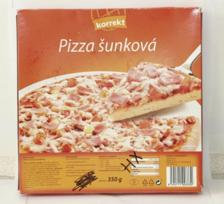 Korrekt Pizza šunková (350 g): Obsah šunky: 8,1 %. Jakost: standardní