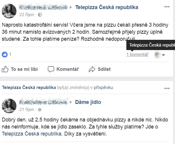 Nespokojené reakce zákazníků řetězce Telepizza