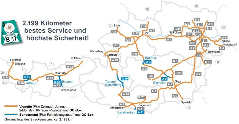 Placené úseky na rakouských dálnicích