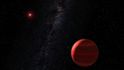 Exoplaneta u červeného trpaslíka (kresba)