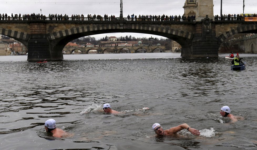 V Praze plavaly ve Vltavě na Štěpána stovky lidí.